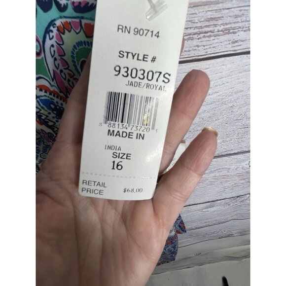 MSK Handkerchief Dress Size 16 Halter Top Paisley Green Blue BOHO Hippie Gypsy - Picture 5 of 16